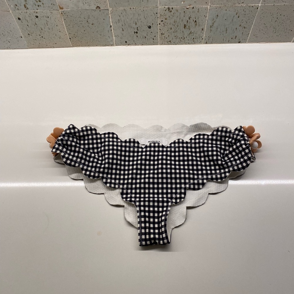 Marysia Antibes flower scalloped gingham check bikini bottoms size L